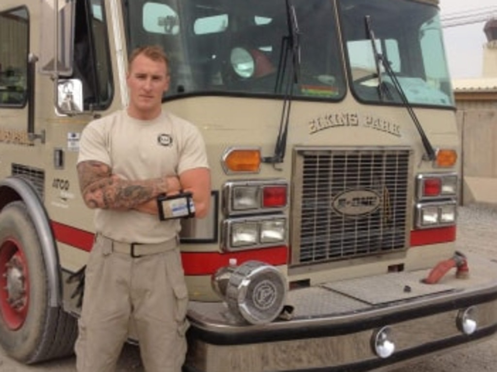 Decorated firey Drew, pictured here while serving as a firefighter alongside the military in the Middle East, says there's a lot of misinformation swirling online.