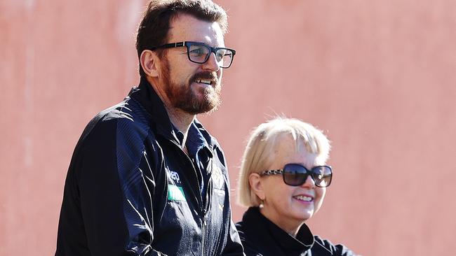 Richmond AFL Football training at Punt Road Oval. 28/05/2020. Richmond President Peggy O'Neal and CEO Brendan Gale watch todays session. Pic: Michael Klein