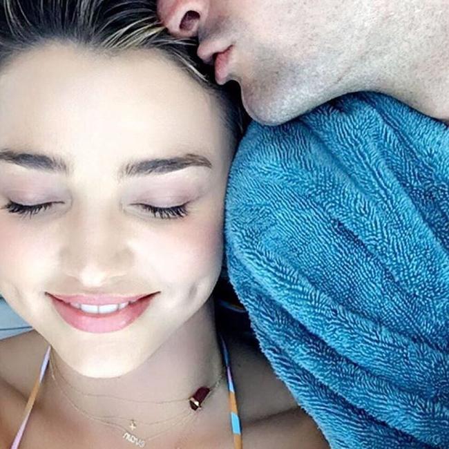 Smitten Miranda Kerr snaps a selfie with fiance Evan Spiegel. Picture: Instagram
