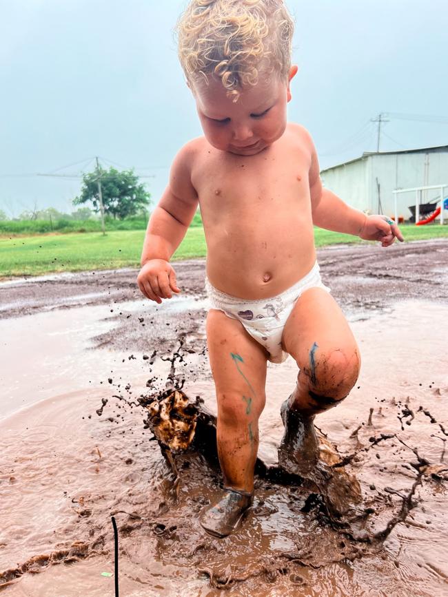 Maddie Staff’s two year-old son Wyatt enjoying the post-cyclone conditions. Photo: Maddie Staff.