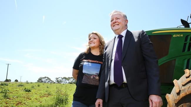 Anthony Albanese and the State Labor Candidate for Tweed, joins Cudgen farmer Hayley Paddon. Pic Scott Powick