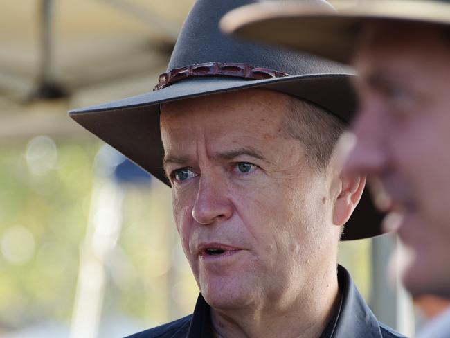 Australian Labor Party Leader Bill Shorten and Chief Minister of the Northern Territory Michael Gunner talks with land council members and traditional owners at the MOU signing for a NT Treaty in Barunga. Picture: Keri Megelus