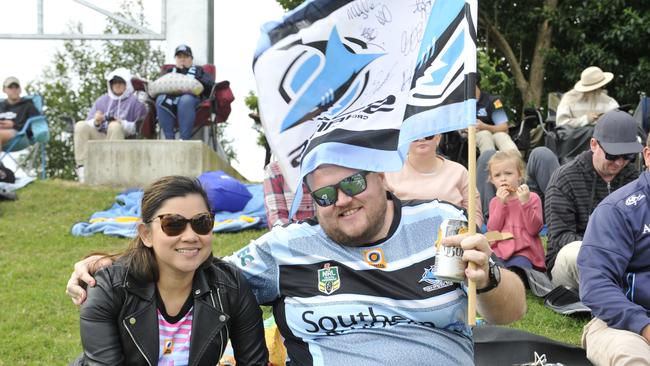 Coffs Coast league fans enjoy the atmosphere at the Cronulla Sharks v Gold Coast Titans match at C.ex Stadium Coffs Harbour. Photo: Tim Jarrett