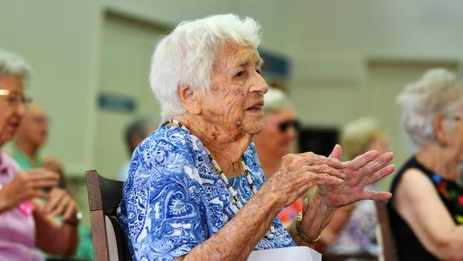 Virtual Senior Sit-Down Hokey Pokey World Record Attempt at St. James Retirement Village. Oldest participant at 101yo Elsie Prince. Picture: Alix Sweeney