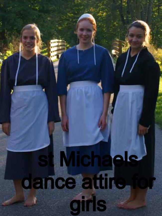 This meme, shared by parents, includes the caption ‘St Michael’s dance attire for girls’.