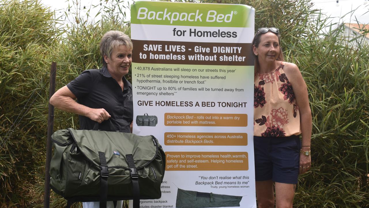 Bundaberg community workers Gail Mole and Jodi Morris capaigned last year for backpack beds for the homeless.