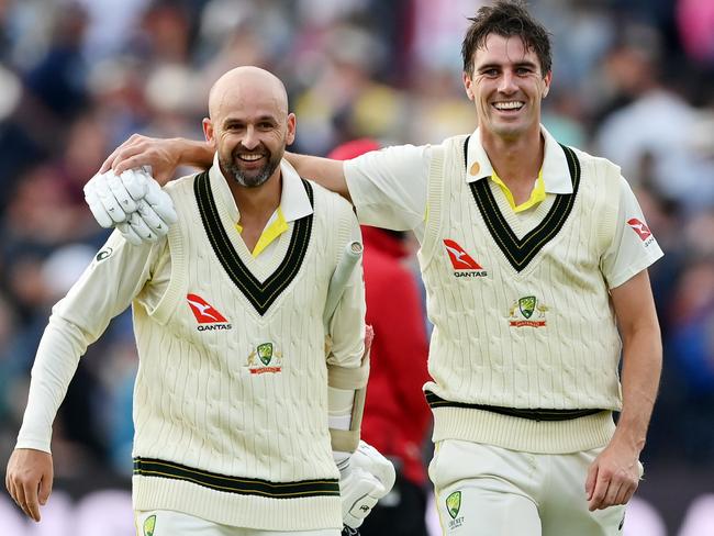 A special moment for Pat Cummins and Nathan Lyon. Picture: Stu Forster/Getty Images