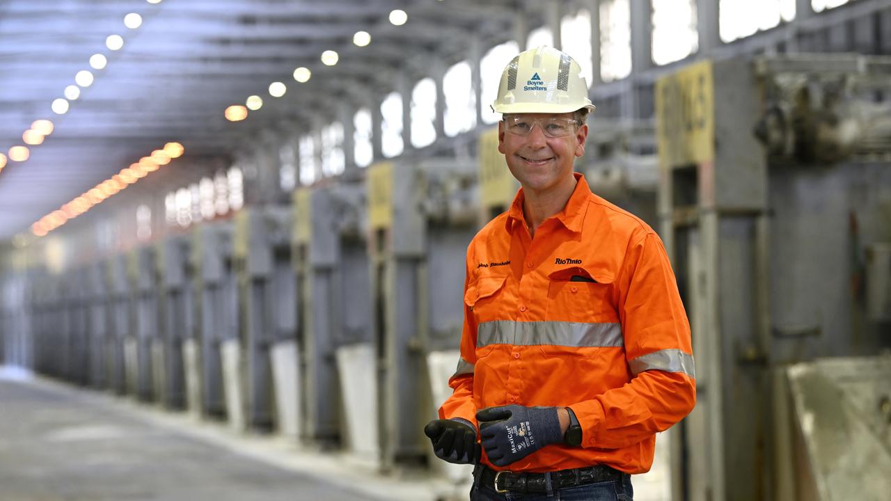 Rio Tinto’s Jakob Stausholm during a visit to the Boyne Aluminium smelter at Gladstone in 2023. Pic Lyndon Mechielsen