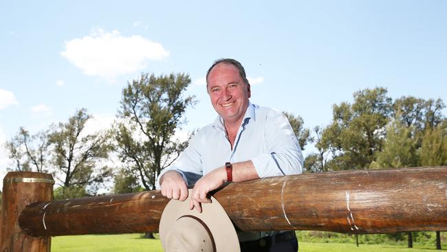 On the campaign trail in the New England .... Barnaby Joyce pictured at Bendemeer. Picture by Peter Lorimer.