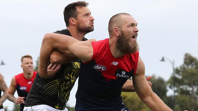 Demon Max Gawn says he’d trade his individual success for Toby Nankervis premierships. Picture: Michael Klein