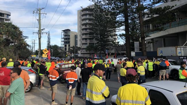 Hundreds of Jewel workers gathered in protest outside the $1.4b development site.