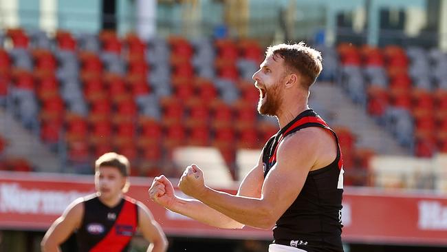 AFL Round 18. North Melbourne vs Essendon at Metricon stadium, Gold Coast. 18/07/2021. Jake Stringer of the Bombers after kicking an early goal 4th qtr. Pic: Michael Klein