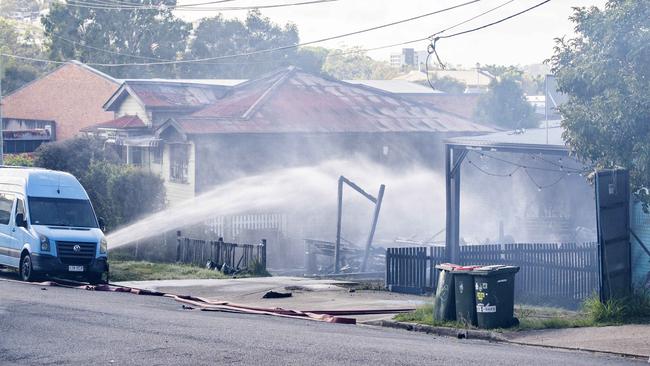 Emergency services at scene of overnight fire in Gore Street, Albion, on Sunday, October 31, 2021. Picture: Richard Walker