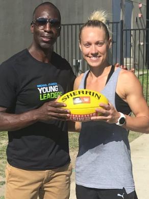 Erin Phillips meets Michael Johnson at the Michael Johnson Performance Centre in Dallas, US. Picture: Phillips’ Twitter