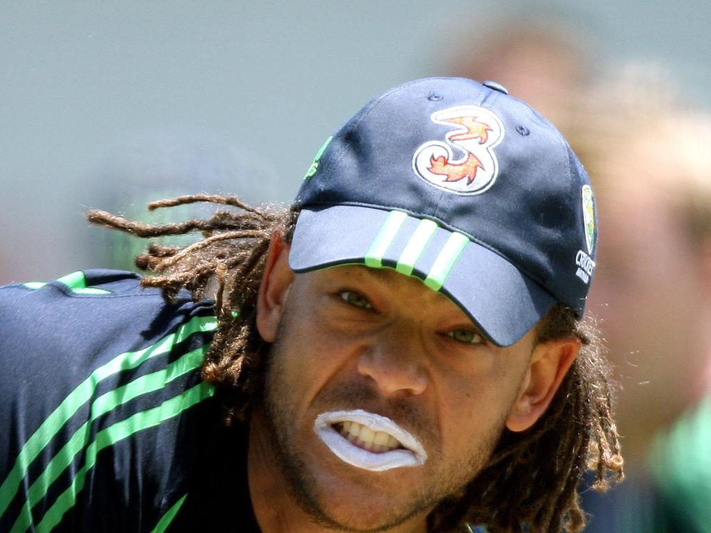 Andrew Symonds bowls in the nets in early 2008. Photo: Greg Wood.