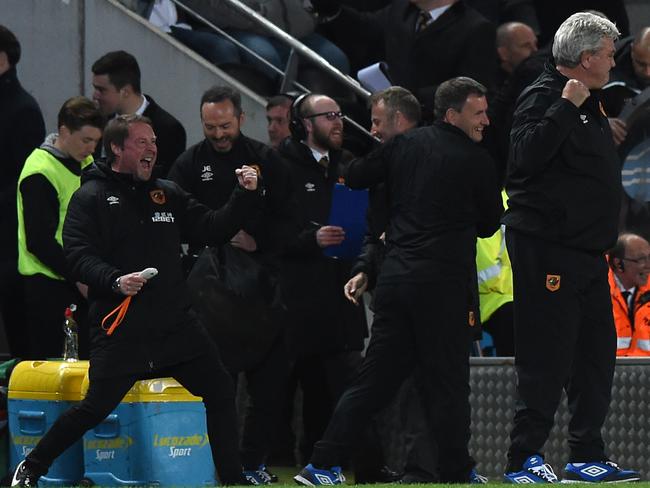 Hull City English manager Steve Bruce is jubilant after a recent win over Liverpool.