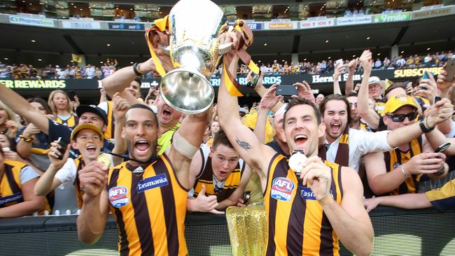 Josh Gibson and captain Luke Hodge may join the list of departing players at the end of next year as Hawthorn set up its next premiership tilt. Picture: Alex Coppel