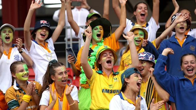 Aussie fans during the ICC Women's T20 World Cup opening match between Australia and India at the Sydney Showground Stadium.