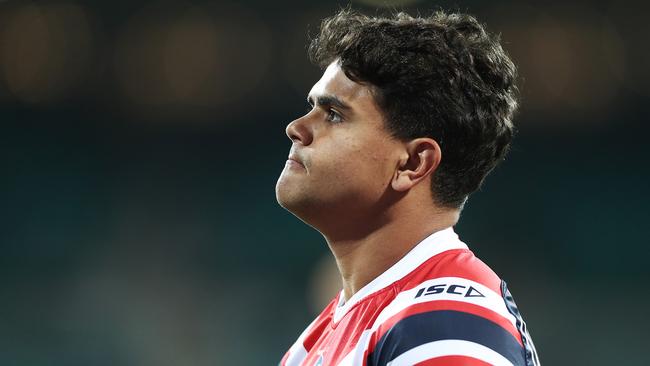 SYDNEY, AUSTRALIA - SEPTEMBER 13: Latrell Mitchell of the Roosters looks on during warm up before the NRL Qualifying Final match between the Sydney Roosters and the South Sydney Rabbitohs at Sydney Cricket Ground on September 13, 2019 in Sydney, Australia. (Photo by Mark Metcalfe/Getty Images)