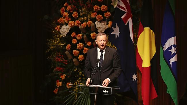 Speaking at the state memorial service for the late former Australian prime minister Bob Hawke at Sydney Opera House earlier this month. (Pic: Supplied)