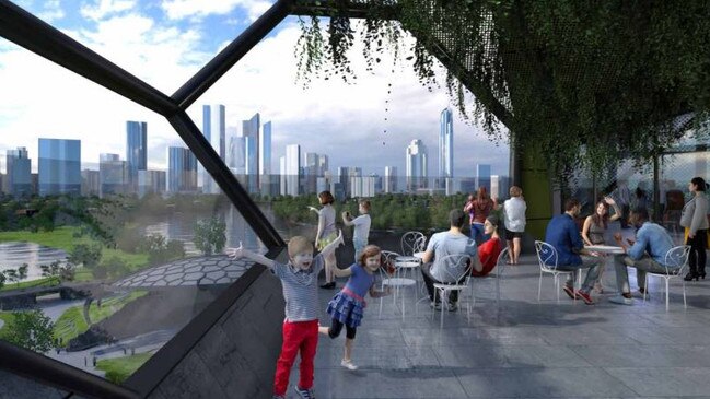 An artist’s impression of the rooftop space and view from HOTA art gallery. The venue’s commercial arrangements are still being finalised. Picture: Gold Coast City Council