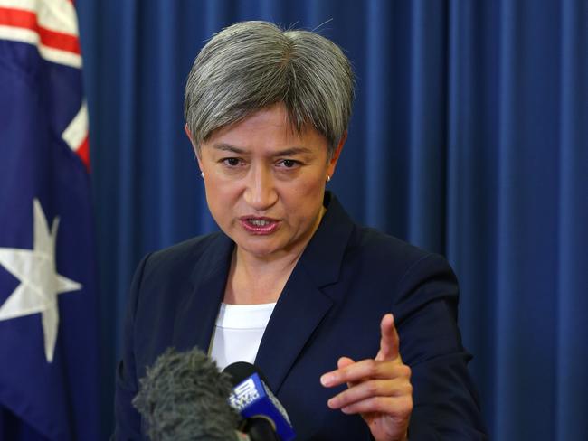 Senator Penny Wong, Shadow Minister for Foreign Affairs speaking in Brisbane this morning. Brisbane CBD Saturday 14th May 2022 Picture David Clark