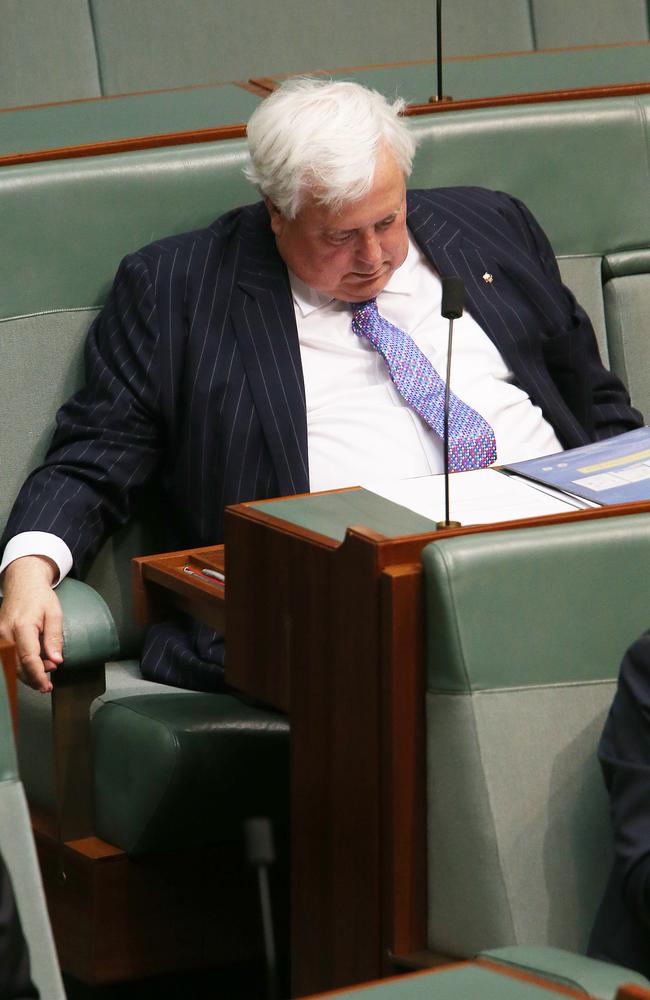 Nodding off ... Clive Palmer sleeping during Question Time today. Picture: Gary Ramage