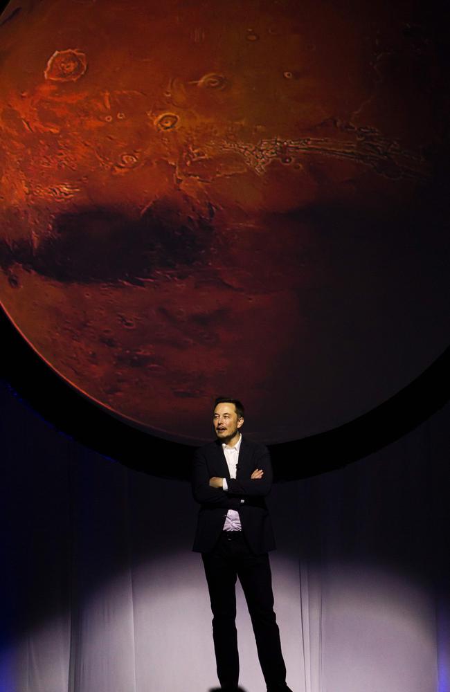 In Mexico last month, Elon Musk spoke about the Interplanetary Transport System (ITS), which aims to reach Mars with the first human crew in history. Picture: AFP/Hector-Guerrero