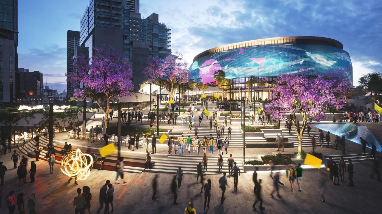 An artists impression of the proposed Brisbane Arena. The new major event venue will be one of two Brisbane 2032 Olympics and Paralympics aquatic venues.
