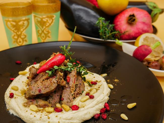 Hummus with lamb. Picture: Tanya Daly