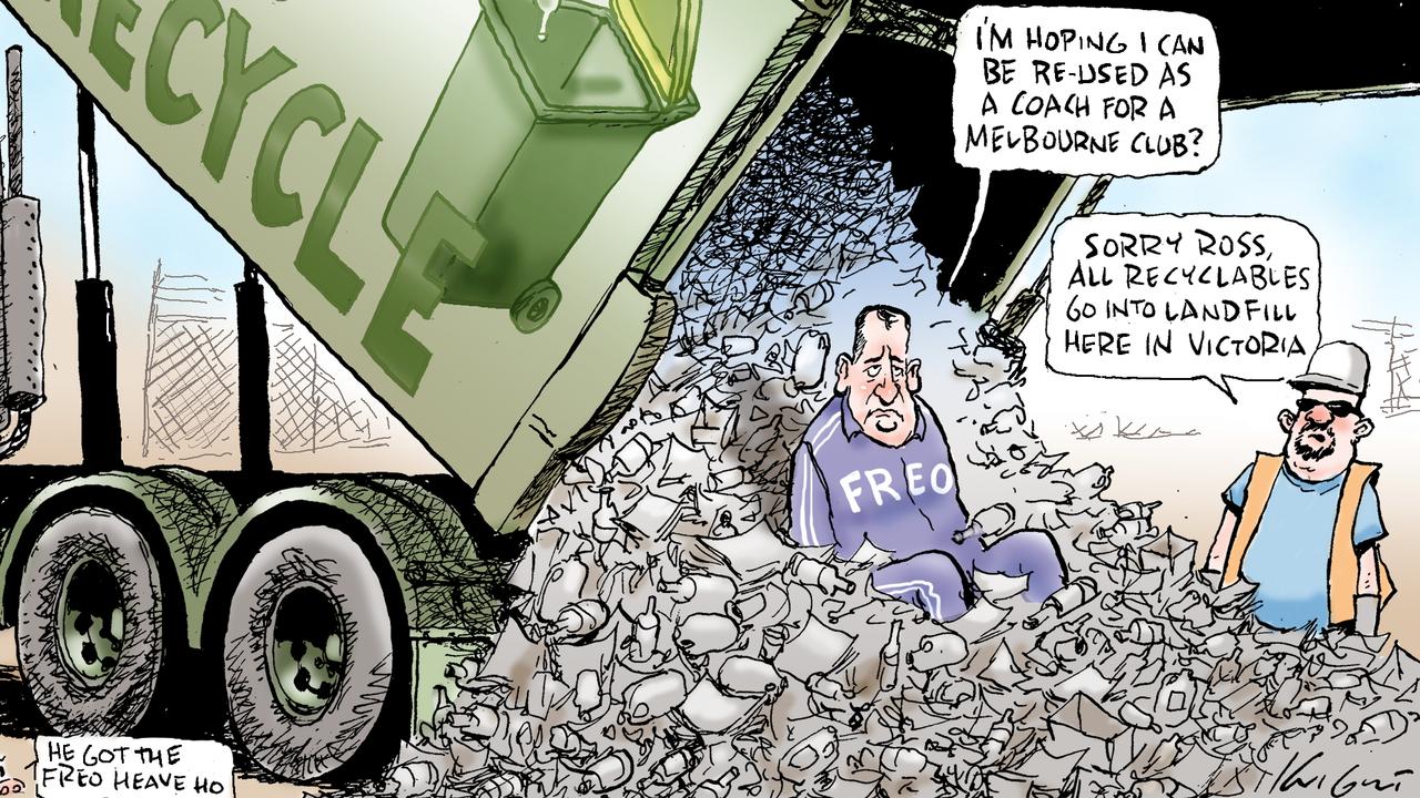 Ross Lyon gets the old Freo heave-ho in Mark Knight’s cartoon.