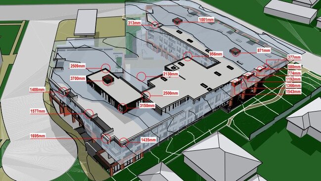 An artist's impression showing the full size of the proposed Belrose Village Square development on the site of the old Belrose Library, with Glenrose Pl on the left. Picture: DKO Architecture