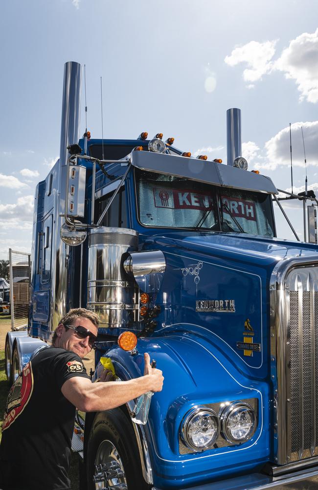 Jordy Zycki polishes his rig for Lights on the Hill Trucking Memorial at the Gatton Showgrounds, Saturday, October 5, 2024. Picture: Kevin Farmer