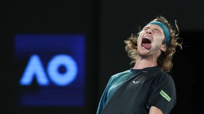 Russia's Andrey Rublev reacts after his victory. Picture: AFP