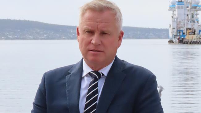 Jeremy Rockliff speaks to the media on the Hobart waterfront on Monday, March 3, 2025.