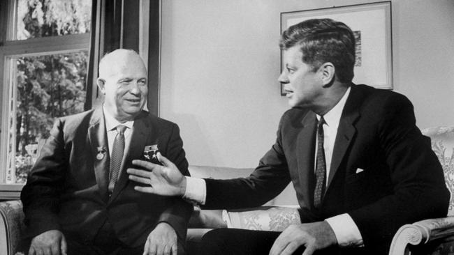 Soviet Premier Nikita Khrushchev talking with President Kennedy during Vienna Summit. Picture: Paul Schutzer/The LIFE Picture Collection/Getty Images