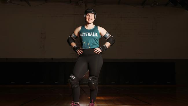 Emily Reid has been named in the Australian World Roller Derby team to compete later this year in Europe. Picture: Nikki Davis-Jones