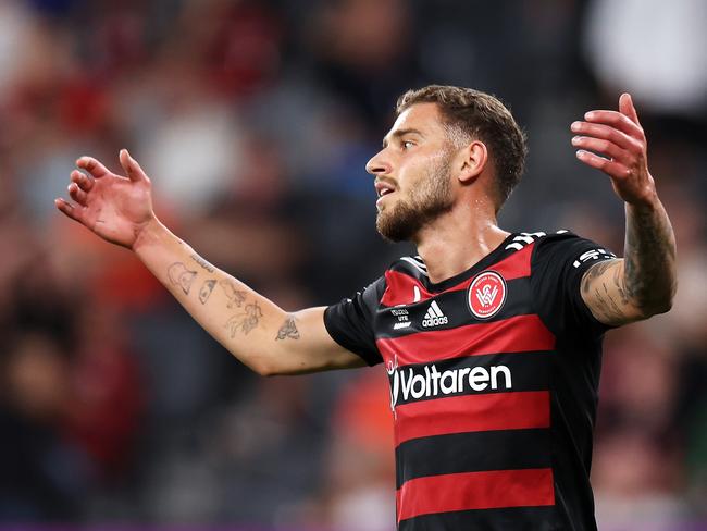 It was a tough night for Dylan Pierias and the Wanderers. Picture: Getty Images