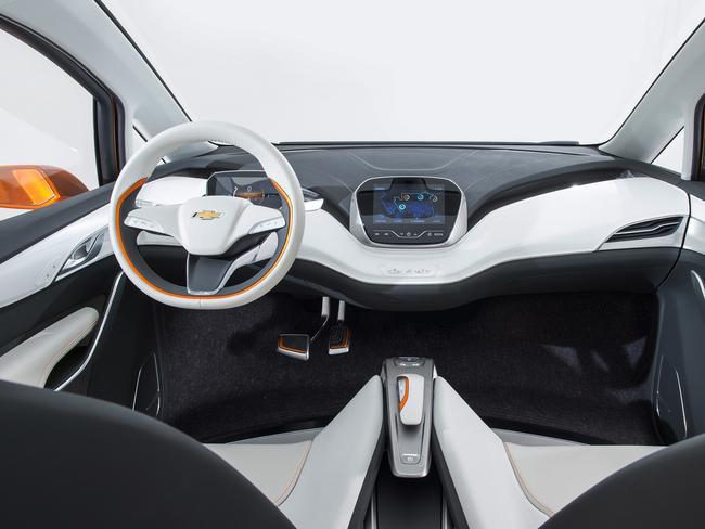 Features ... the Chevrolet Bolt EV Concept all electric vehicle boasts a glass roof, thin seat design, aluminium seat structure, flowthrough flat floor and 10-inch touch screen. Picture: Supplied