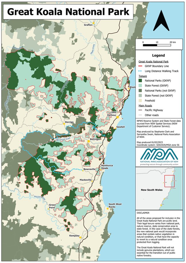 A map of the proposed Great Koala National Park. Picture: Supplied