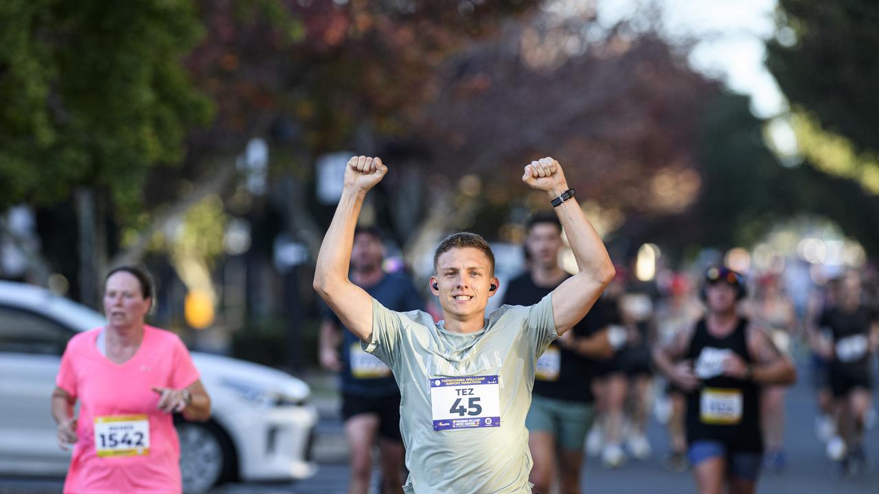 Runners on Ruthven St in the Toowoomba CBD in the Toowoomba Marathon (and half marathon), Sunday, May 4, 2025. Picture: Kevin Farmer