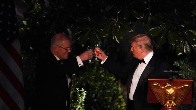 President Trump and Prime Minister Morrison toast during the formalities.