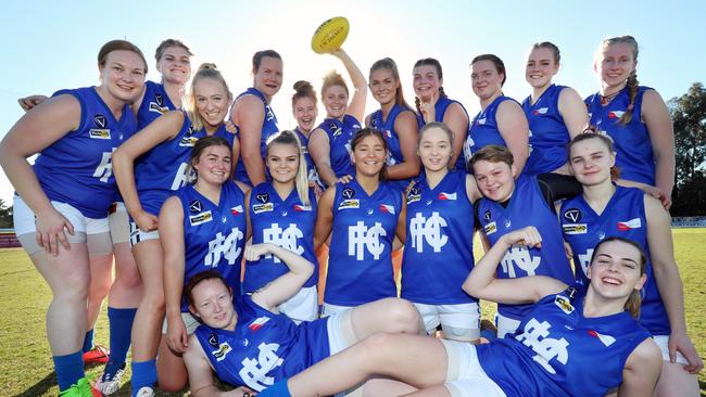 The victorious Hastings women’s team, part of a suburban footy revolution. Picture: Alex Coppel.