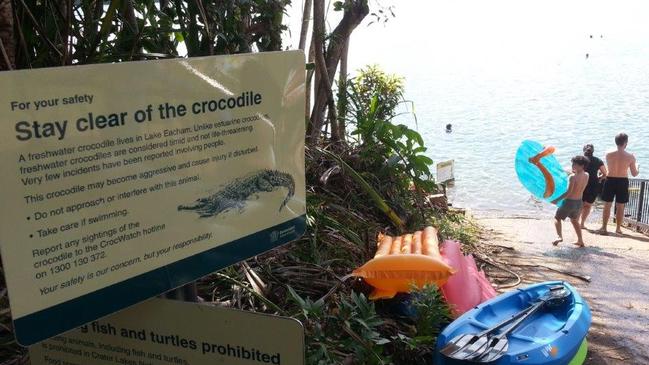 Lake Eacham regular Deryck Thompson of Cairns calls for the removal of the harmless freshwater crocodile from Lake Eacham.