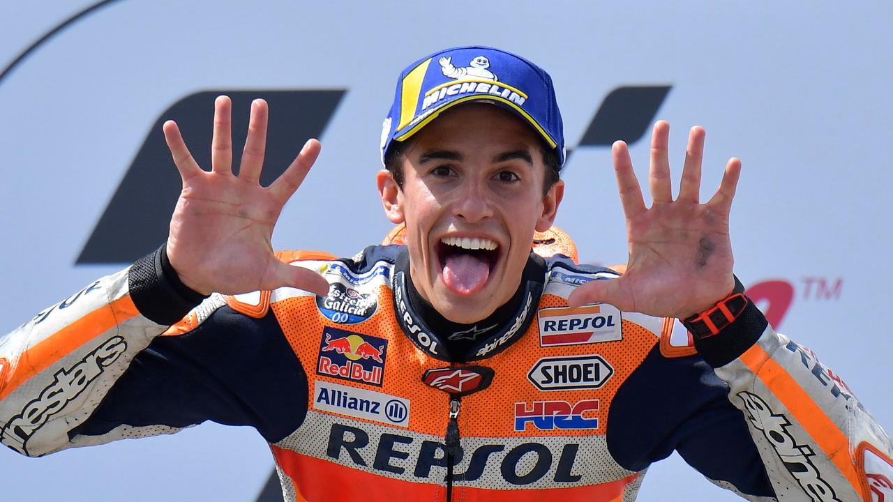 Marquez celebrates his last-start Sachsenring victory.