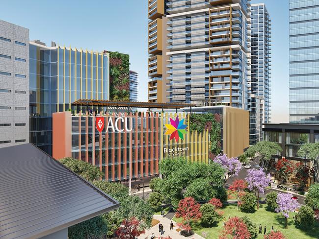 EMBARGOED UNTIL 11AM Tuesday 5 March 2019. An artist's impression of planned Blacktown campus of Australian Catholic University. Supplied