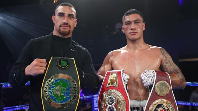 Justis Huni and Jai Opetaia will feature on the same card on April 6. Picture: Chris Hyde/Getty Images