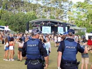 Police patrolling The Grass is Greener music festival at Mackay Botanic Gardens. Picture: Luke Mortimer