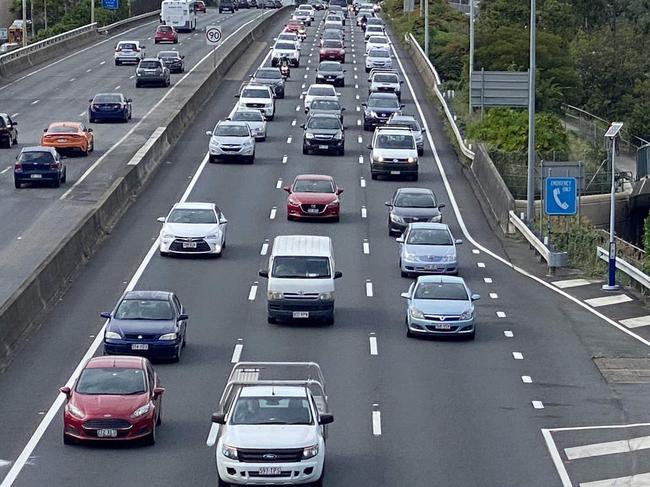 Morning traffic in Brisbane on the Riverside Expressway.