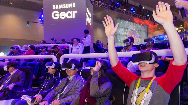 What a ride ... Samsung showed off its virtual reality headsets in a moving theatre at CES. Picture: Supplied.